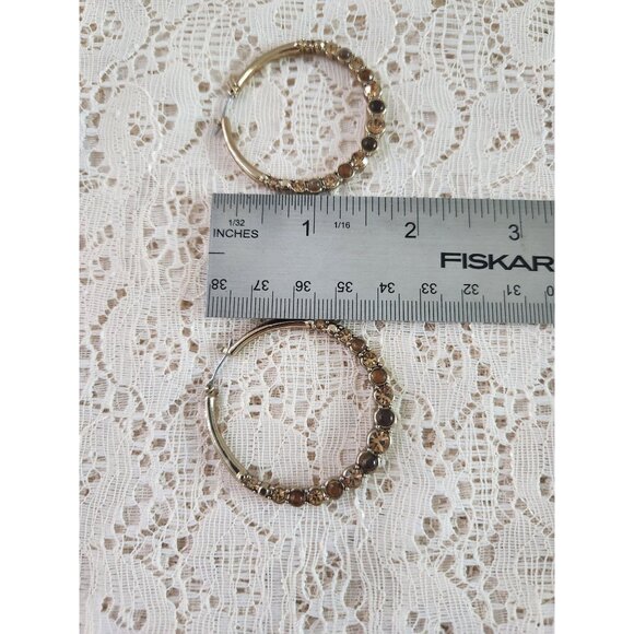 EUC Liz Claiborne Earthtone Gold-Tone Rhinestone Hoop Earrings - Picture 5 of 5